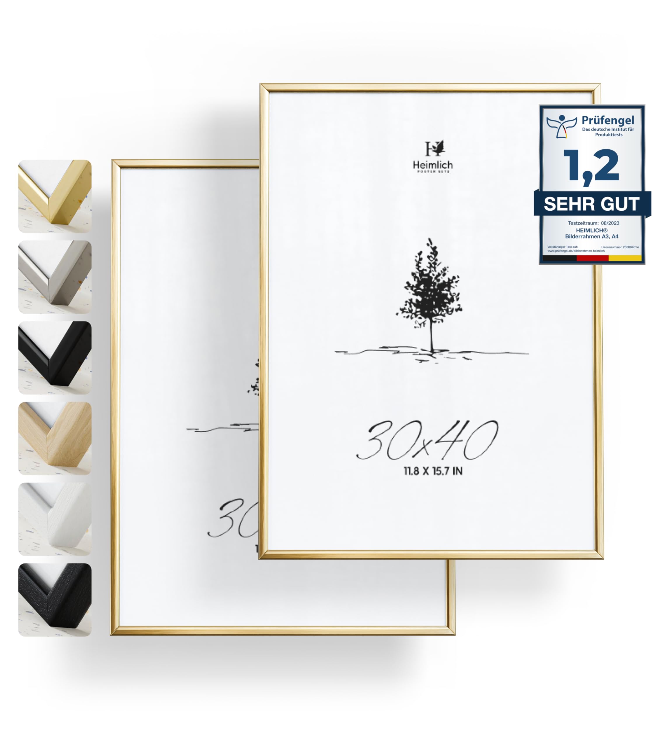 Heimlich double pack (2 pcs.) Picture Frames Aluminium - with Shatterproof Acryl Glass - 30x40, Alu Gold