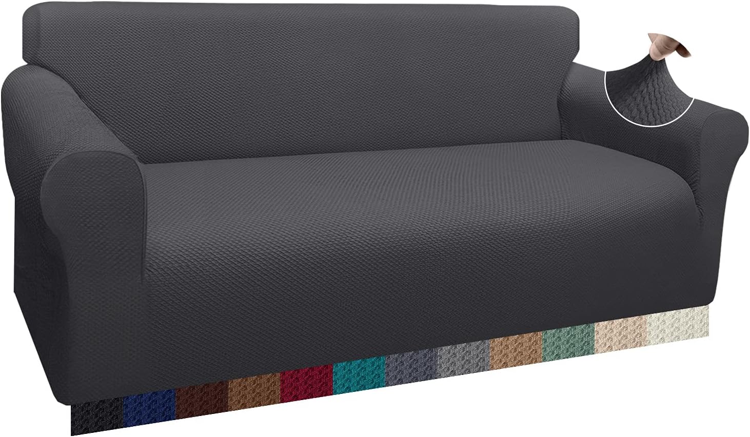 Luxurlife Thick Sofa Covers 1-Piece Stretch Couch Cover for 3 Cushion Couch Latest Jacquard Sofa Slipcover for Pets Kids Furniture Protector with Elastic Bottom (Large, Gray)
