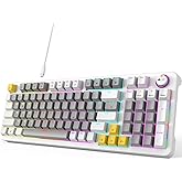 MOFII AK96 Mechanical Gaming Keyboard, Full Keys LED Backlit Programmable, Plug and Play USB A/C Wired Computer Custom Keyboard with Sound/Light Control Knob for Win/Mac - Gray & White