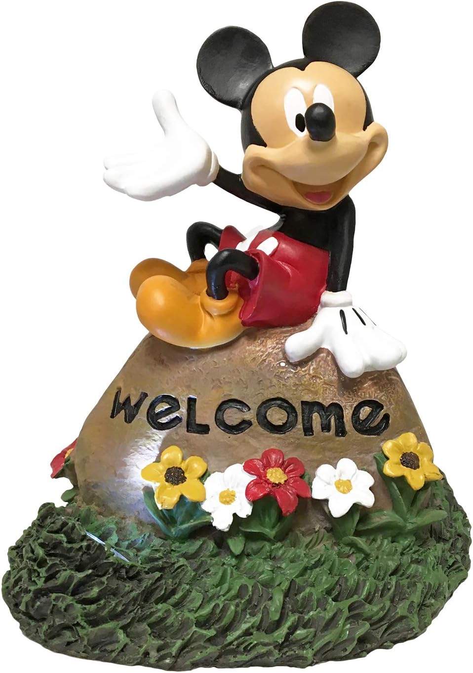 The Galway Company Solar Welcome Rock Disney Mickey Mouse Welcome LED Lighted Outdoor Statue, Large 10 Inches Tall x 8 Inches Wide, Hand-Painted, Official Disney Licensed Product