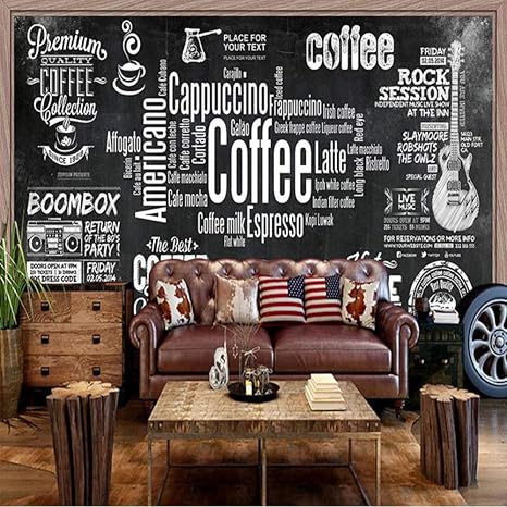 Amazon Co Jp 3d壁紙レトロな手描きの黒板コーヒーグラフィティレストランカフェ背景壁画壁紙3d 450x300cm ホーム キッチン