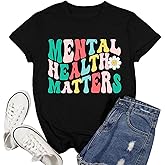 Ascrazy Mental Health Matters Shirts for Women Mental Health Awareness T-Shirt Inspirational Therapist Tops