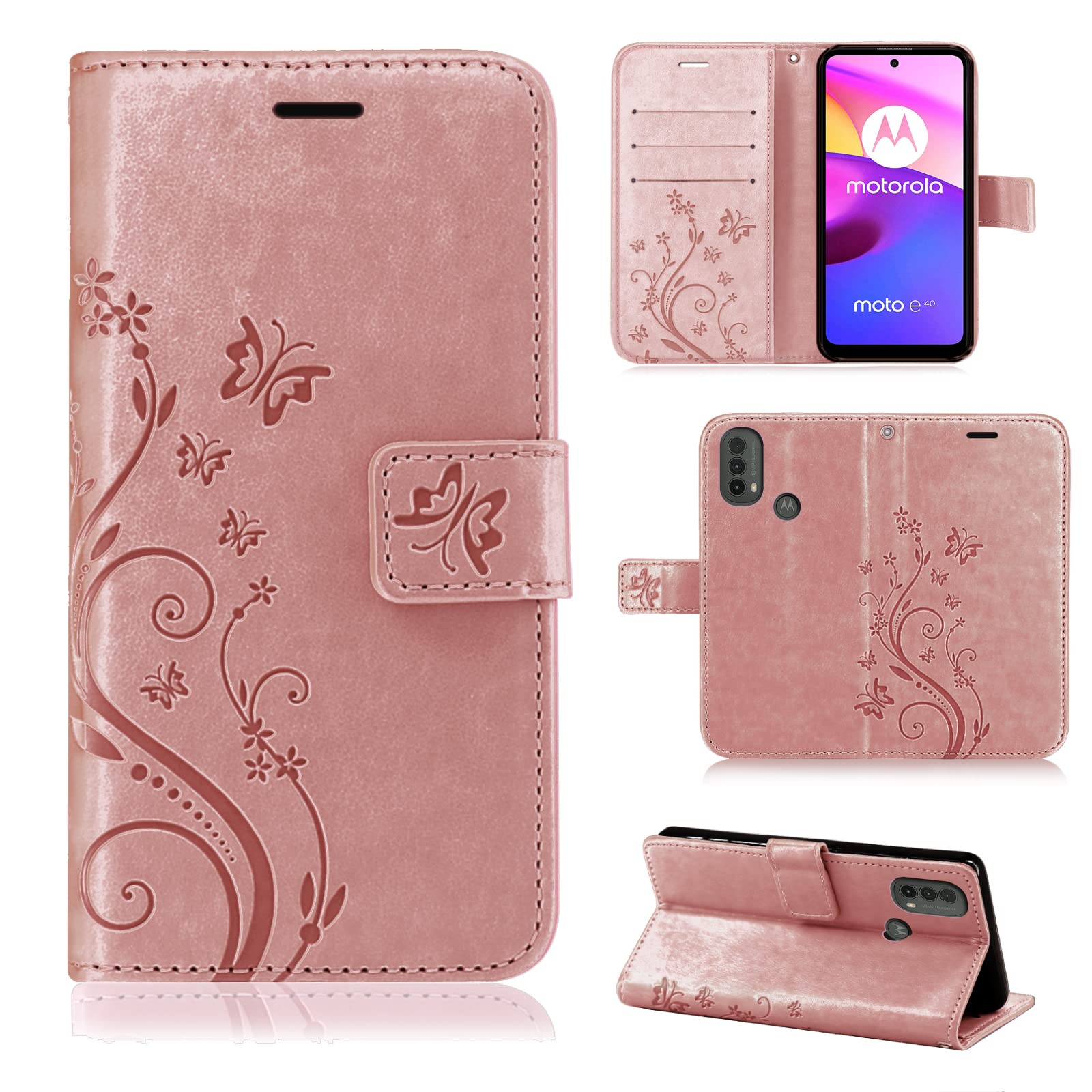 betterfon Case for Motorola Moto E20 / E30 / E40 - Phone Case Moto E20 / Moto E30 / Moto E40, Flip Case Cover PU Leather with Card Slots for Motorola Moto E20 / E30 / E40 Rose Gold