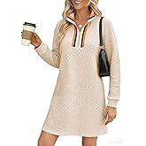 BLENCOT Dresses for Women 2025 Casual Half Zip V Neck Spring Mini Sweater Dress Long Sleeve Fashion Sweatshirt Outfits