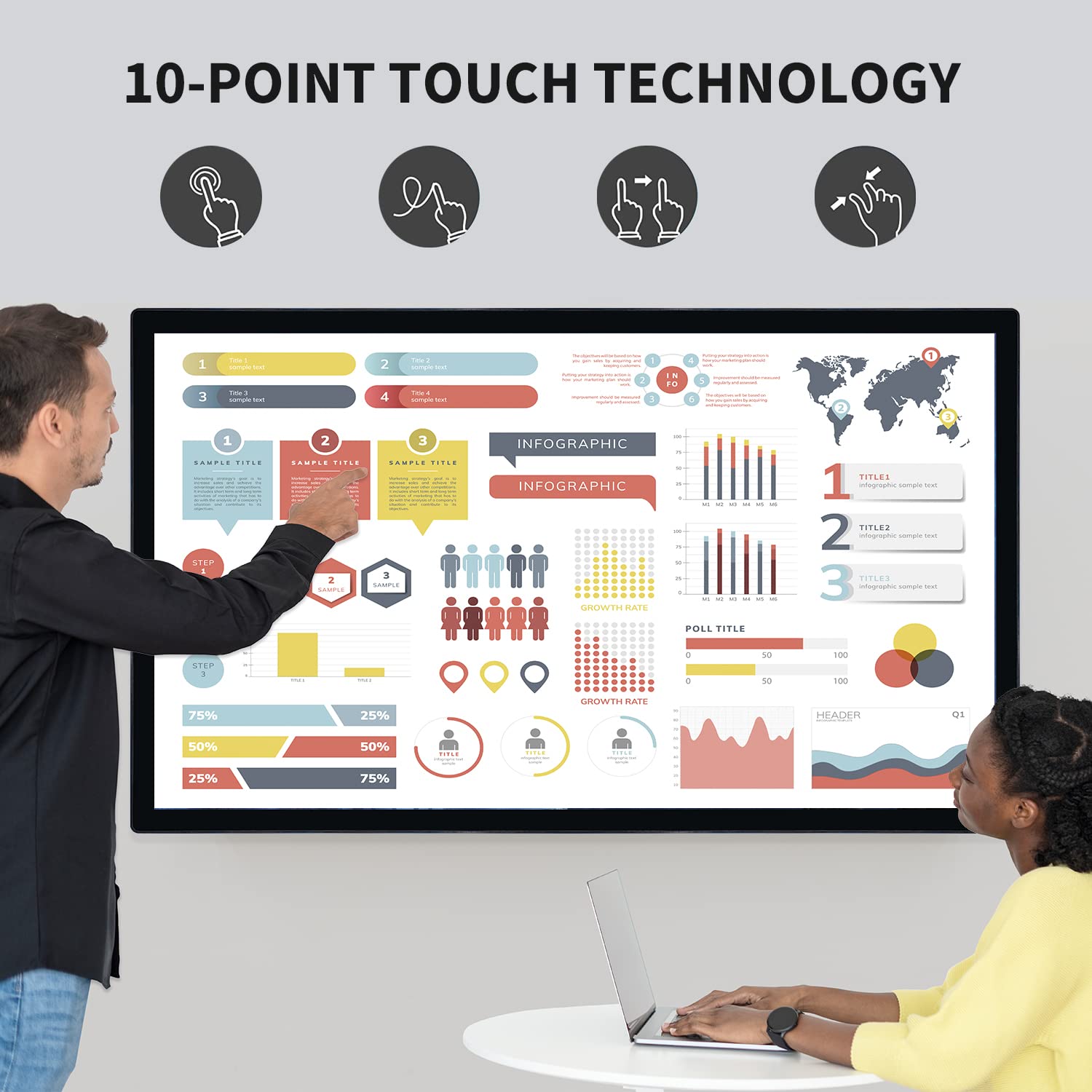 TouchWo 43 inch Interactive Touchscreen Monitor, Smart Board with 16:9 Display 1080P, Win-10 Electronic Whiteboard Touchscreen PC for Office and Classroom, Core i7 RAM 8G & ROM 256G