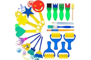 KXCOFTXI Paint Sponges for Kids, Sponge Painting Brushes, Early Learning Kids Painting Kits Early Learning Foam Brushes, Art Crafts Sponge Brush, Fabric Paint Stamps, Flower Pattern Brush, 21 Pieces