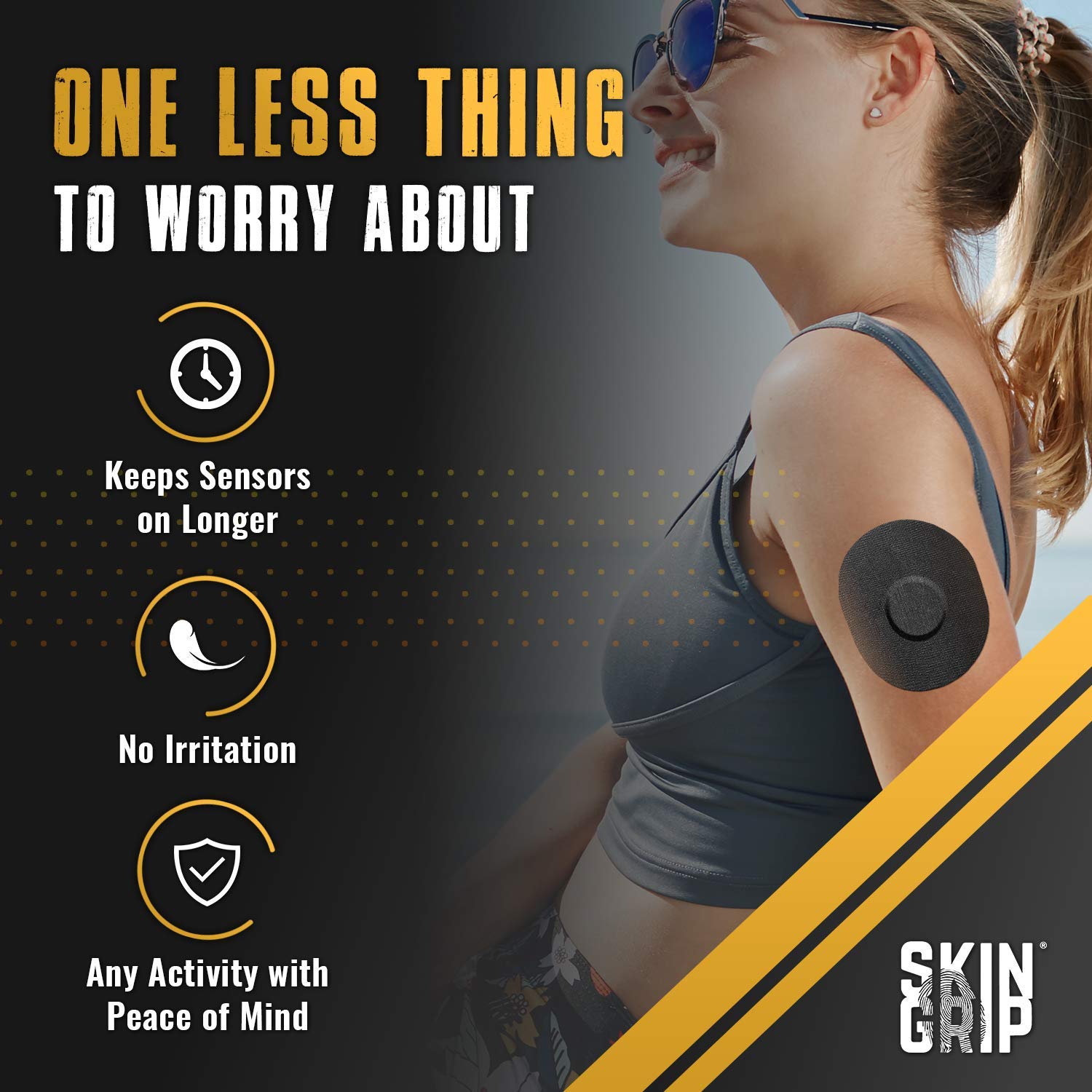Skin Grip CGM Sensor Patches Compatible with Medtronic Guardian (20-Pack), Waterproof & Sweatproof for 10-14 Days, Pre-Cut Adhesive Tape, Continuous Glucose Monitor Patch, Black