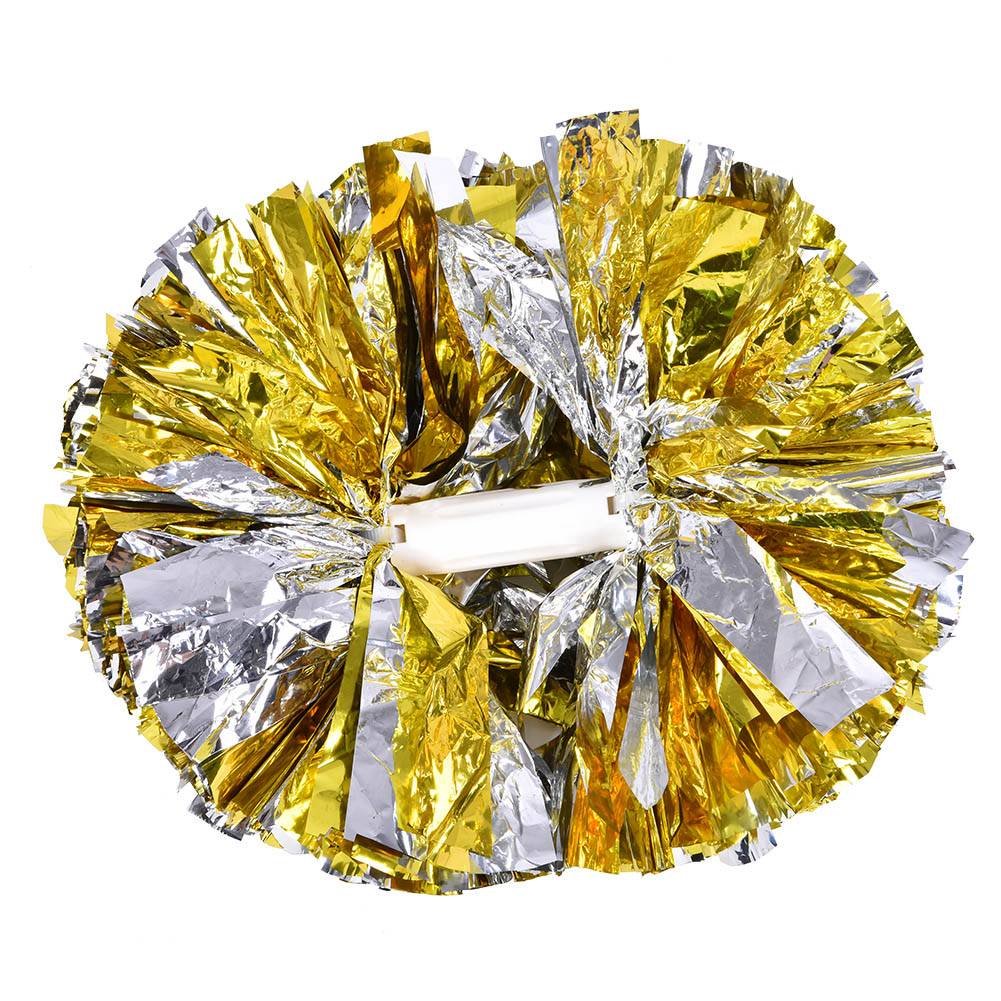 Alomejor 1 Pcs Pom Pom Cheerleader 8 Colors Plastic Flower Hanging Poms Sports Dance Cheer Plastic Pom Pom for Sports Team Spirit Cheering (Gold+Silver)