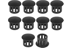 Masendelk 10pcs Plastic Hole Plugs, Snap in Locking Hole Tube Circular Locking Fastener Cover, Insert End Caps for Furniture Fencing Post Pipe - 11mm, Black