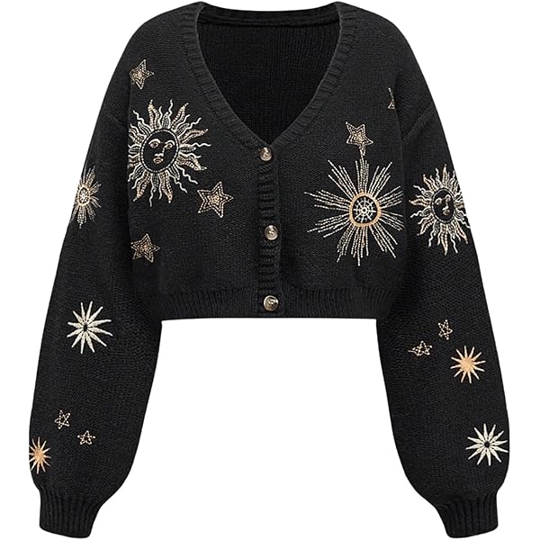 BEAUDRM Women's Star Sweater Cardigan Goth Grunge Button Up Chunky