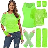 WILDPARTY Women Casual Sexy 80s Costumes Fishnet Neon Off Shoulder T-Shirt
