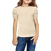 Arshiner Girls Puff Short Sleeve Shirts Summer Ribbed Knit Crewneck T Shirt Tops Tee Blouse