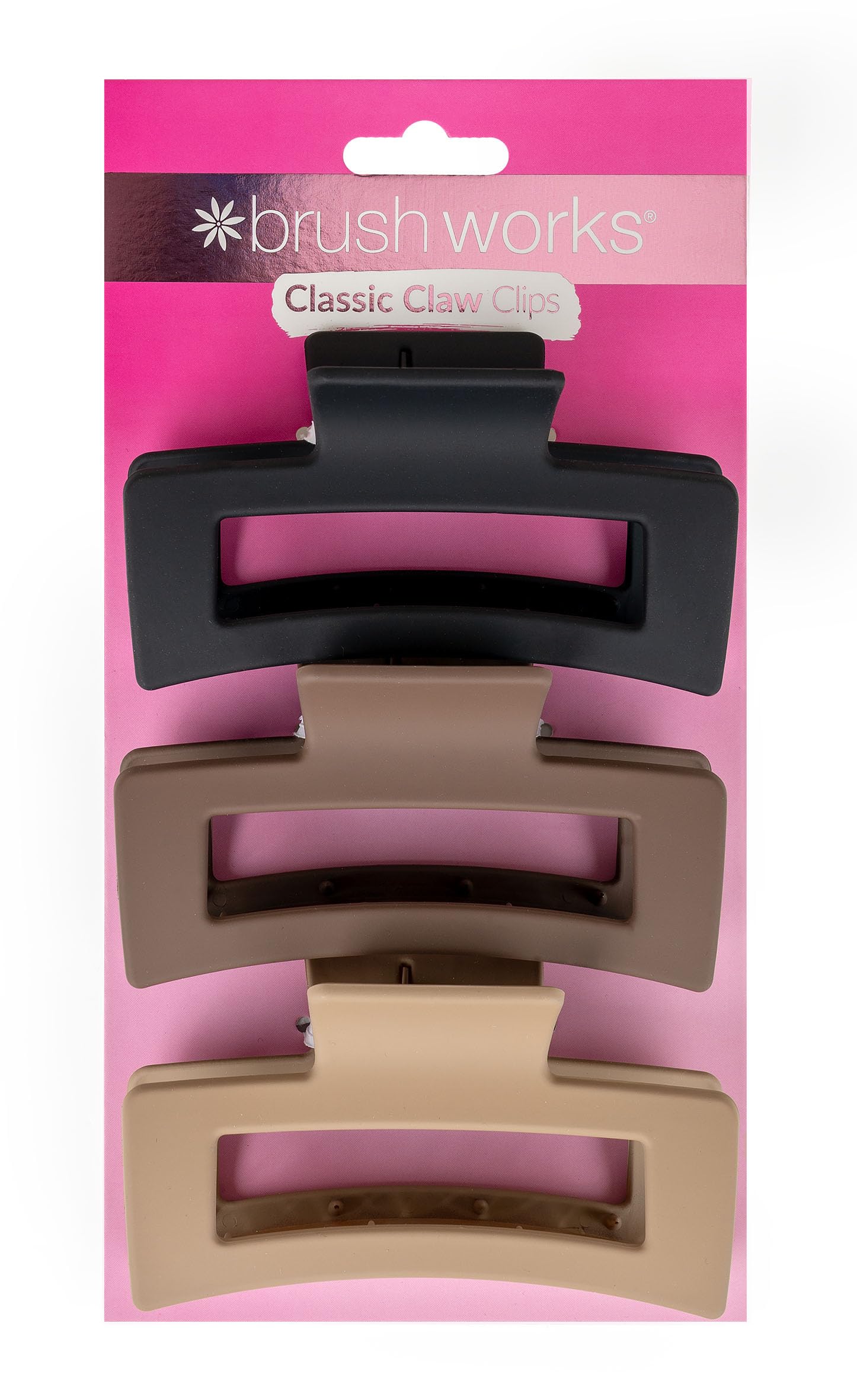 Brushworks Classic Claw Clips (3 Pack) – Strong Grip Hair Clips for Thick Hair & Everyday Styling, Comfortable Grip Neutral Hair Accessories for Women