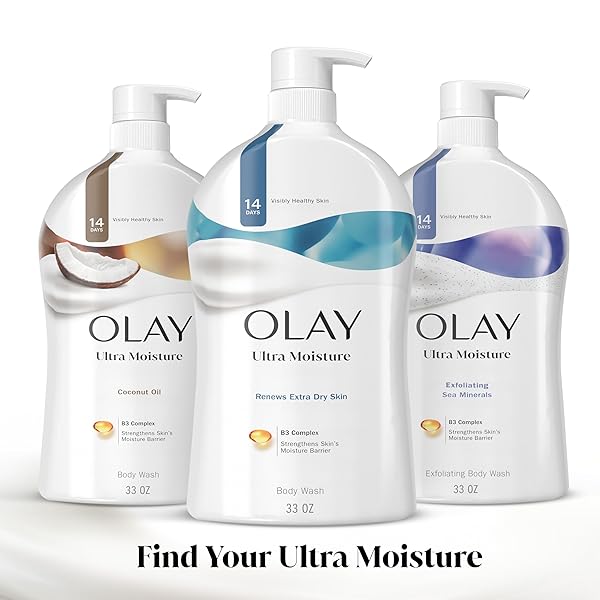 OLAY BODY WASH FOR WOMEN, ULTRA MOISTURE, FOR EXTRA DRY SKIN, 24HR MOISTURIZING, HYDRATING & REFRESHING, B3 VITAMIN COMPLEX, FREE OF PARABENS & PHTHALATES, SCENTED, 33 FL OZ