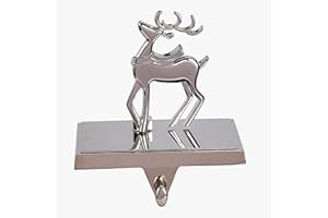 Amooca Christmas Stocking Holders Non-Slip Metal Hooks Fireplace Mantle Stocking Hanger for Christmas Party Decorations (Christmas Deer Silver, 1 Pack)