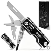 PERWIN 9-in-1 EDC Multitool with Pocket Knife, Scissors and Screwdriver Set, Stainless Steel Multi Tool Keychain, Gifts for Men, Survival and Camping Gear