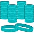 Kigeli 100 Pcs Ovarian Cancer Awareness Teal Ribbon Awareness Silicone Wristbands Suicide Prevention Bracelets Bulk Hope Strength Motivational Wristbands Products for Men Women Survivor Events