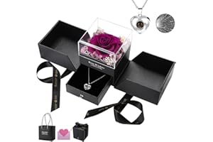 WALFITE Birthday Gifts for Her Women,Anniversary for Wife Gifts,Real Rose in Box,Preserved Real Rose with Necklace Romantic Gifts for Girl,Gifts for Girlfriend,Graduation Gifts,Gifts for Mom Grandma(Purple）
