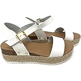 SODA CLIP Top Shoe Women's Open Toe Ankle Strap Espadrille Sandal (6 M US, White NEW)