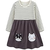 Hongshilian Girls Cartoon Dress Applique Party Dresses Casual Jersey Cotton Long-Sleeved