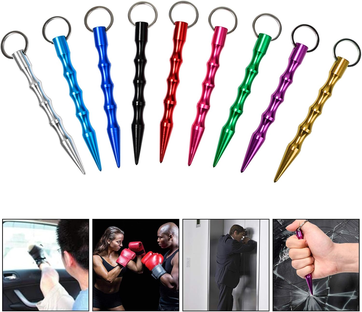 Self Defense Keychain Metal Cusp Portable Sturdy and Durable Aluminum for Girls Ladies Window Breaker, Women, 9 Pack: Clothing