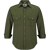 Dress Shirt for Men Western Cowboy Long Sleeve Casual Two Pockets Work Solid Pearl Snap Buttons Up Wrinkle Free Shirts