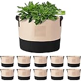LITLANDSTAR 10 Gallon Fabric Grow Bags, 10 Pack Heavy Duty Thickened Nonwoven Plant Grow Bags with Handles and Label Bags, Fabric Plant Pots for Growing Vegetables Flowers Herbs (Black Mixed Camel)