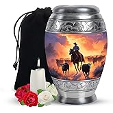 Yatskia Cowboy with Cattle Large Urn for Adult Ashes Mother and Father, Decorative Memorial Urns for Human Ashes, (Monar Large, 10 Inch)