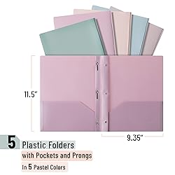 Mr. Pen Plastic Folders with Pockets and Prongs, 5