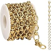 YOUBEIYEE 6.6 Feet Gold Plated Chains Bulk Rolo Link Chain Roll Strong Stainless Steel Chain for Jewelry Making