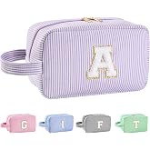 Huifen Personalized Initial Makeup Bag A-Z for Women Girls Kids-Purple, A | Christmas Birthday Gifts for Women Her Wedding Bridesmaid Friend Sister Teacher Wife, Travel Toiletry Bag, Trendy Stuff