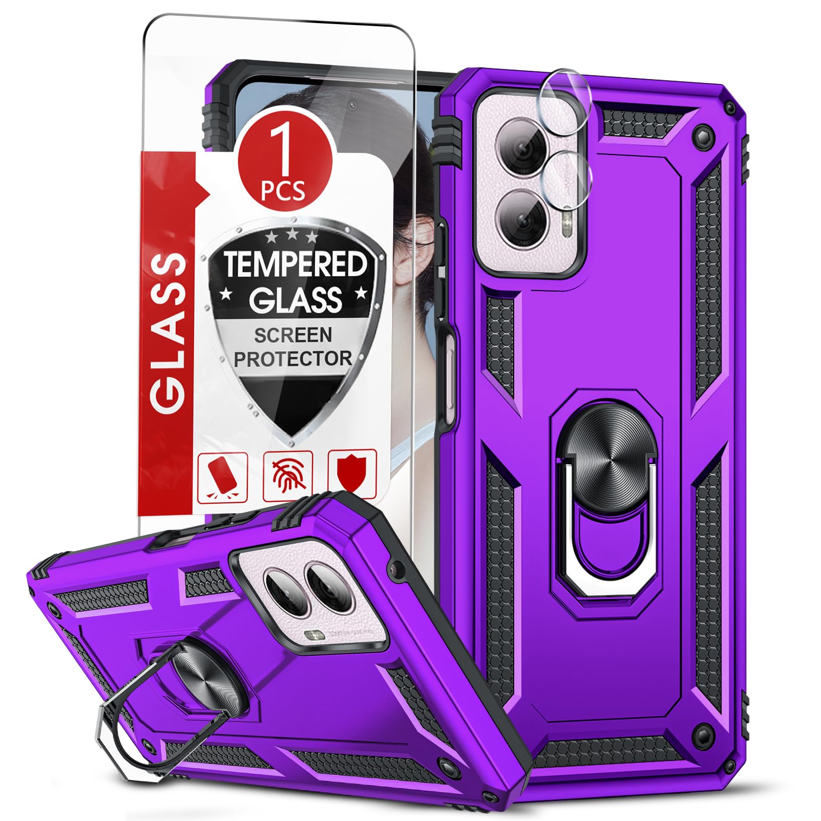 Photo 1 of LeYi for Motorola Moto G-Power 2024 Case, Motorola G Power 2024 Case with Screen Protector and Camera Lens Protector, Shockproof Cell Covers with Magnetic Ring Kickstand Moto Power 2024 5G, Purple
