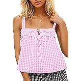 CITASHION Cotton Gingham Tank Tops Cute Plaid Tie Front Tank Tops for Women Checkered Tanks Top Summer Y2k Going Out Top Pink S
