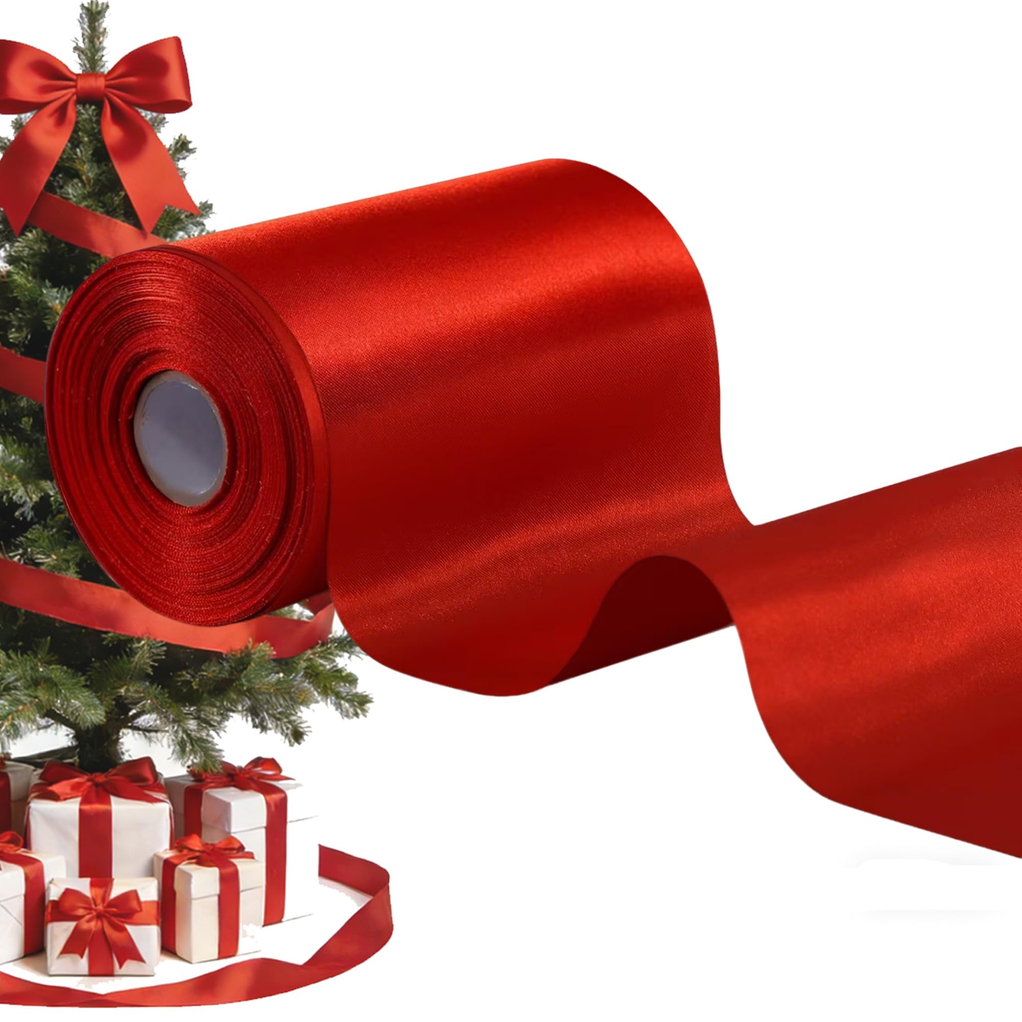 TONIFUL Wide satin ribbon-for Gift Wrapping Christmas Tree Halloween Thanksgiving Wedding Car Chair Pageant Sashes Grand Opening Festival Party Decor-Red Ribbon-4 Inch x 11 Yards