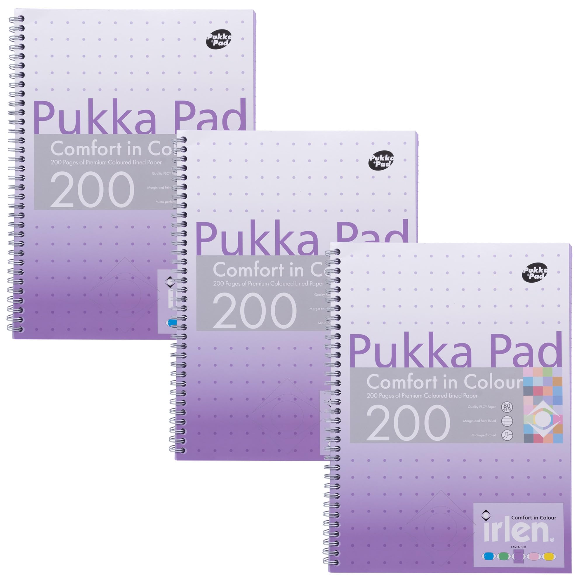 Pukka Pad, Irlen Jotta Pad A4 Notebook 3-Pack – Wire Bound Notepad 200 Pages of 80GSM Coloured FSC Certified Lined Paper – Designed for Visual Perception Difficulties – 29.7 x 23cm, Lavender