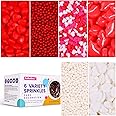 Heart Sprinkles Valentines Edible Sprinkle Mix Red White Heart Shapes Nonpareils Pastel Sprinkles for Cake Decorations Baking Ice Cream Cookies Cupcake Topper 6 Packs