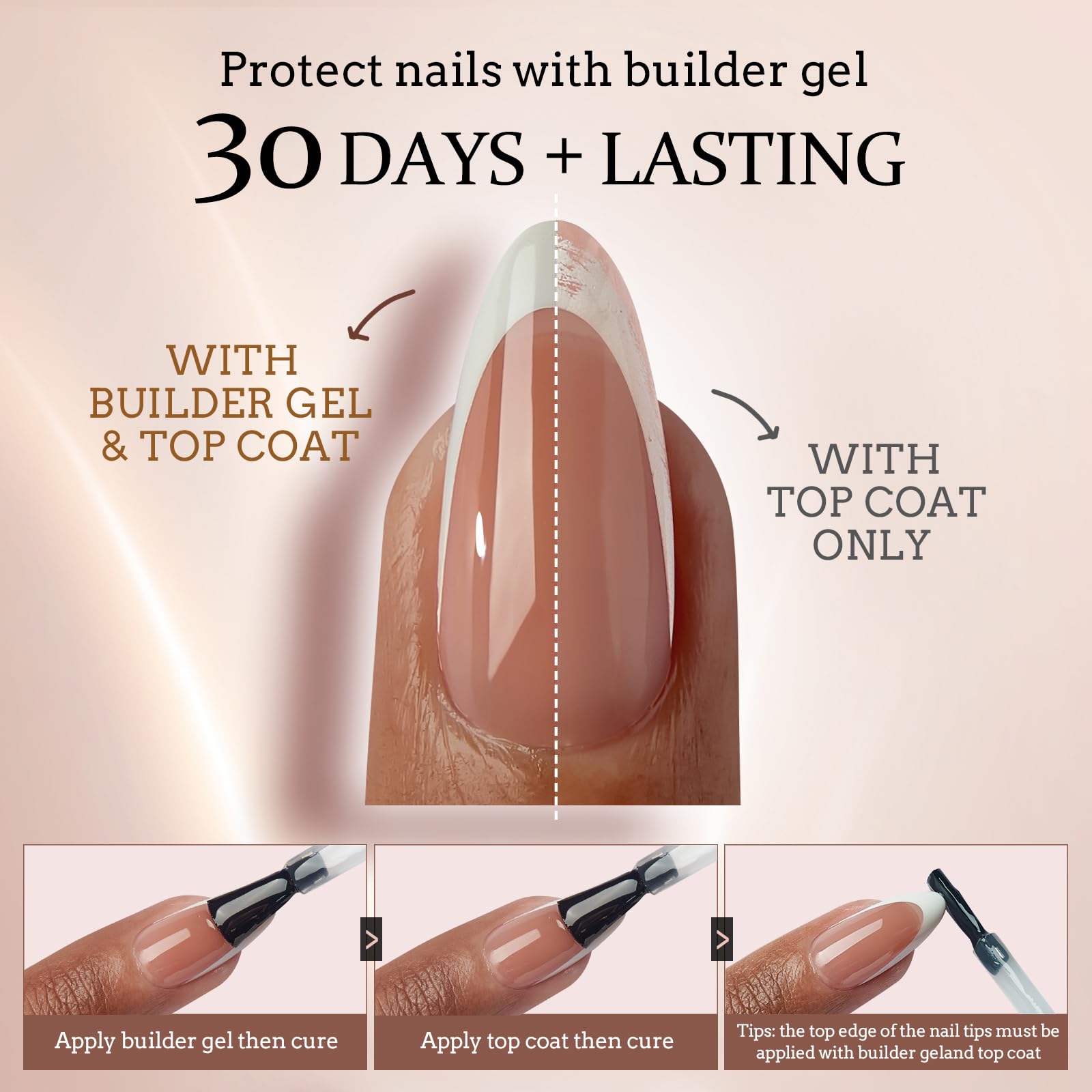 BTArtboxnails French Gel Nail Tips - French Tip Press on Nails Brown Short Almond XCOATTIPS Pre-applied Tip Primer & Base Coat, No Need to File Fake Nails for Nail Art DIY - Image 4