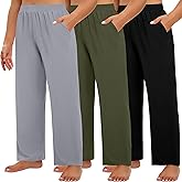Huukeay 3 Pack Women's Plus Size Pants, High Waisted Wide Leg Pants Casual Pajamas Pants Loose Yoga Sweatpants with Pockets