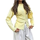 GORGLITTER Women's Button Up Cinched Waist Cardigan Long Sleeve Cropped Crewneck Fall Sweater 2025