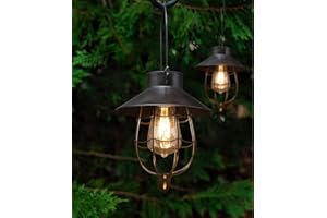 YAKii 2 Pack Solar Lantern Hanging Waterproof Outdoor Metal Solar Lamp with Warm White Light Decorate for Yard Garden Pathway Patio Porch Decor (Black)