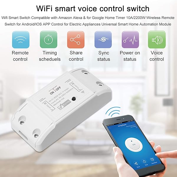 Festnight WiFi Smart Switch Compatible con Amazon Alexa y para Google Home Timer Interruptor Remoto inalmbrico de 10A 2200W para Dispositivos elctricos Universal Smart Home Automation Module