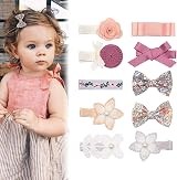AIMIYan 10pc Baby Girl Lace Flower Bow Hair Clips Set Soft Ribbon Covered Clips view 6