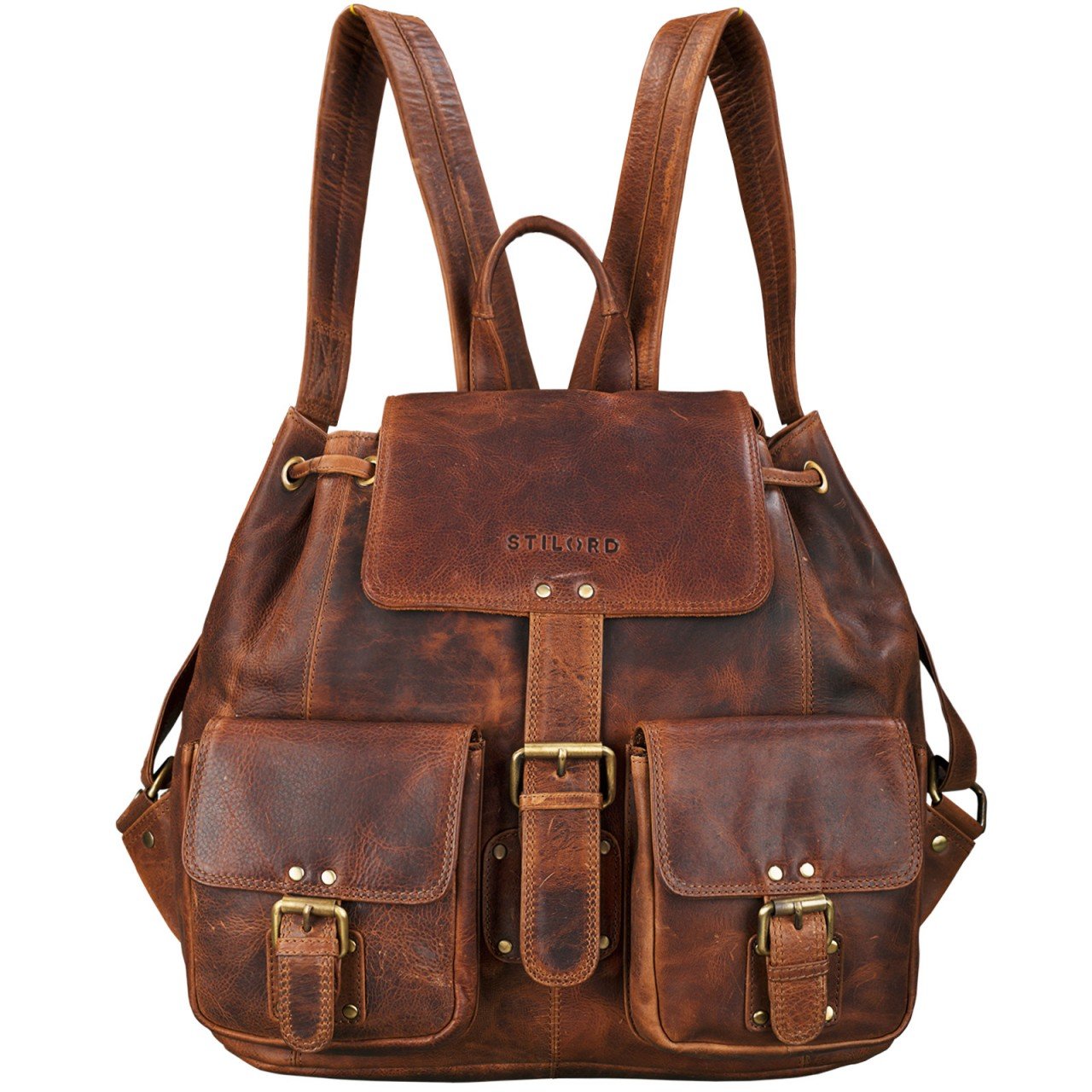 STILORD "Larissa" Vintage Leather Backpack for Women/for A4 Documents, for MacBooks, Daypack Rucksack Genuine Leather Colour:Kara - Cognac