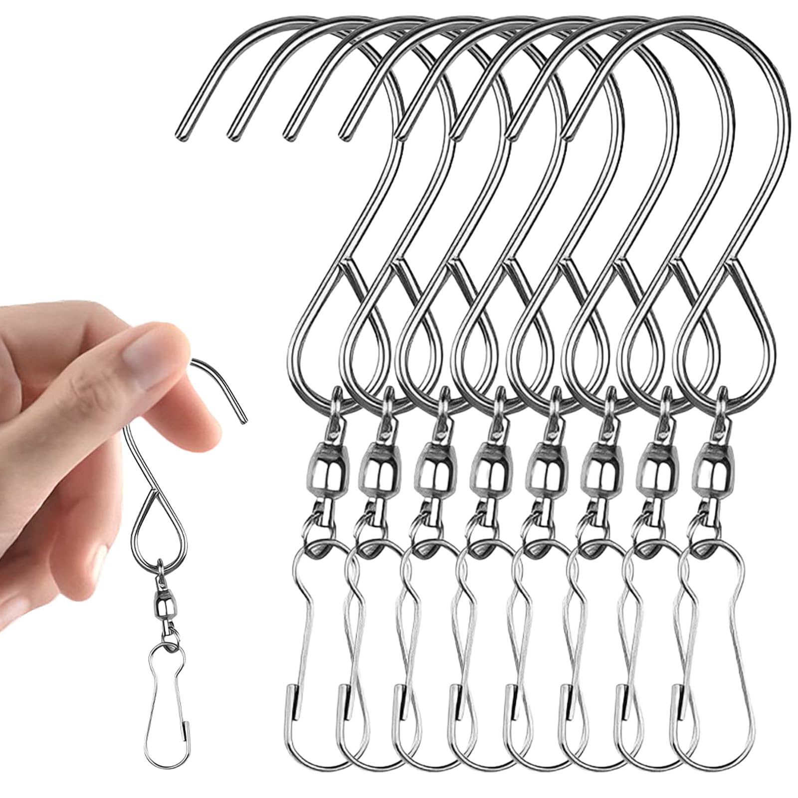UICCVOKK 8 Pcs Rotating S-shaped Hooks, Stainless Steel Swivel Hooks, 360° Rotation, Windproof, Holds Up to 10kg, Multi-purpose for Wind Spinners, Wind Chimes, Decorations
