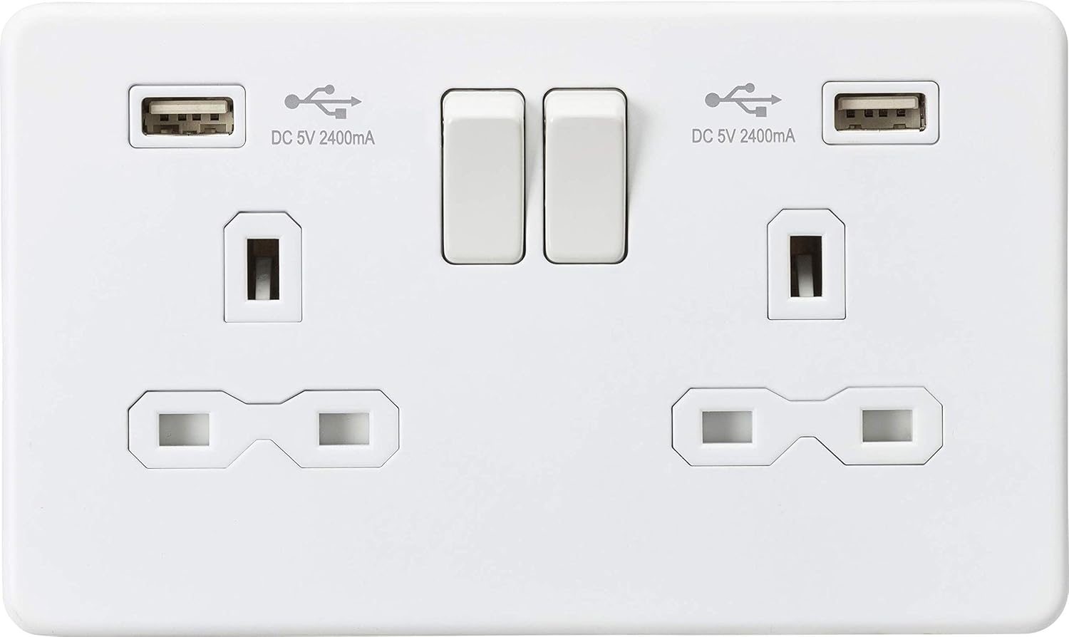 13A 2G switched socket with dual USB charger A + A (2.4A) - Matt white