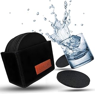 HEIMCORE Filzuntersetzer Rund, 10er Glasuntersetzer mit Halter für Getränke, Rutschfest und Hitzebeständig, Tassenuntersetzer aus Filz für Tisch Bar Glas Gläser, Schwarz