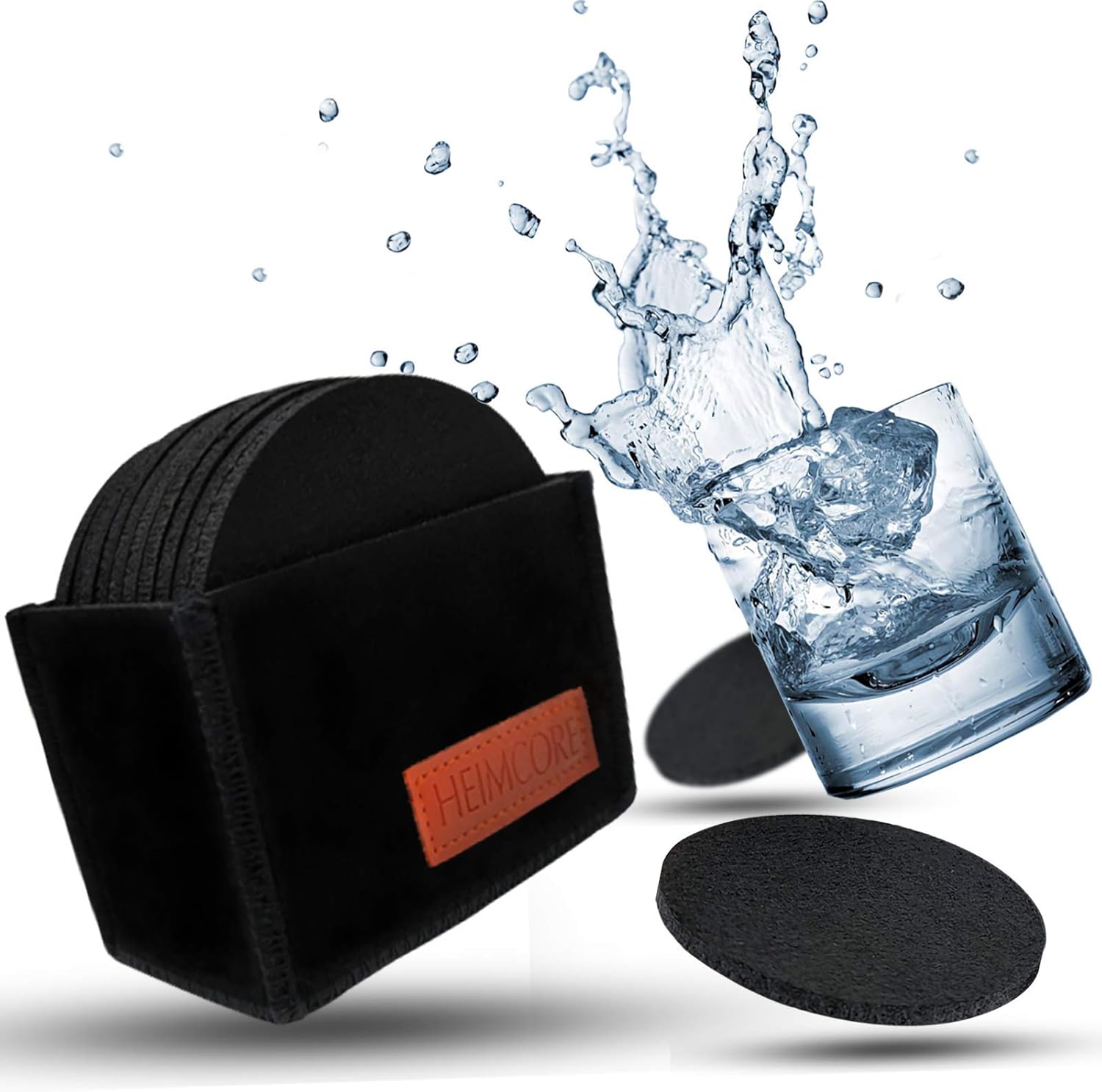 HEIMCORE Filzuntersetzer Rund, 10er Glasuntersetzer mit Halter für Getränke, Rutschfest und Hitzebeständig, Tassenuntersetzer aus Filz für Tisch Bar Glas Gläser, Schwarz