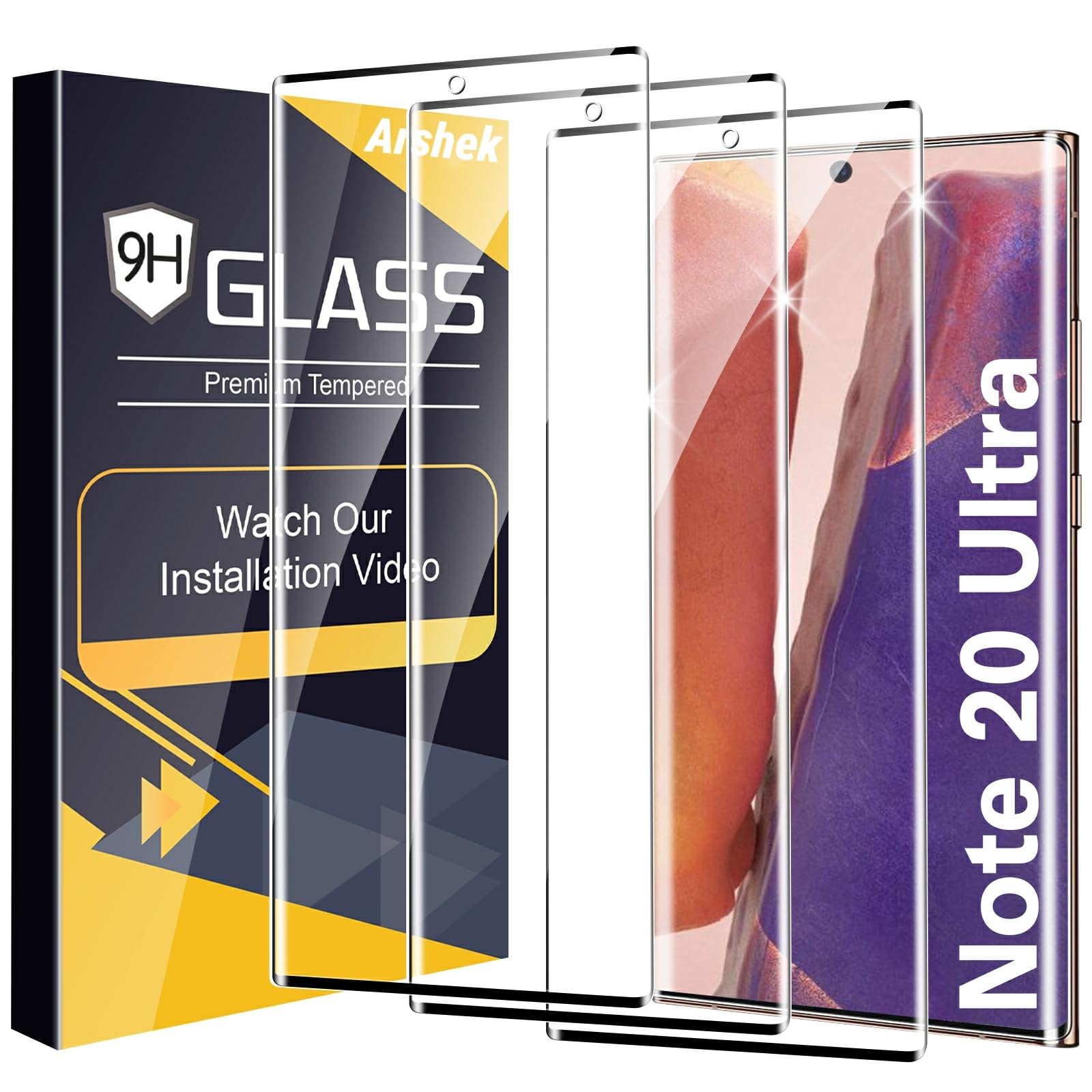 Photo 1 of Arshek 3 Pack Galaxy Note 20 Ultra Screen Protector, 9H Tempered Glass, Ultrasonic Fingerprint Support, 3D Curved,HD Clear Scratch Resistant for Samsung Galaxy Note 20 Ultra 5G Glass Screen Protector