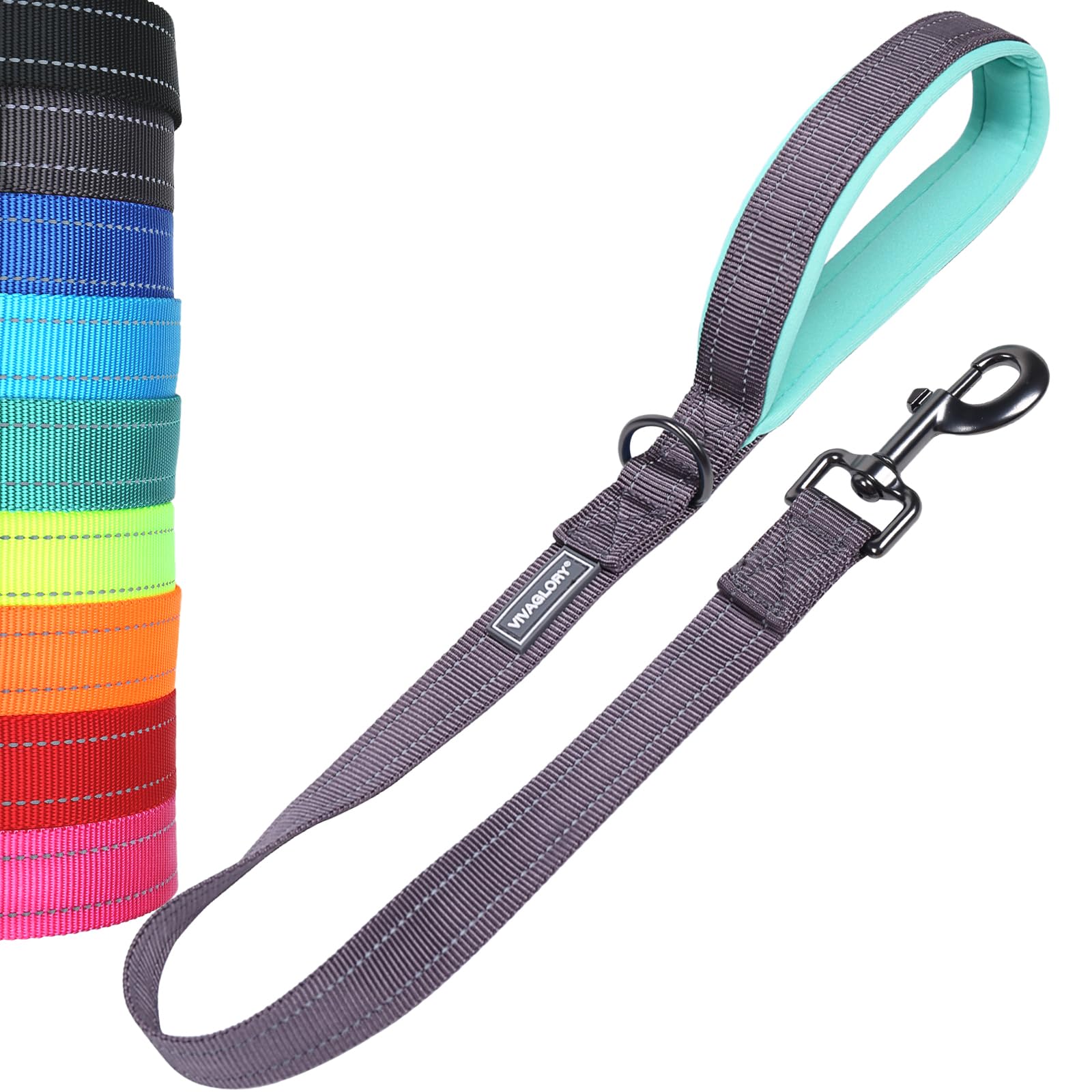 VIVAGLORY Short Dog Lead Closerok Traffic Leash for Dog with Soft Padded Handle for Training & Walking, 61cm, Grey