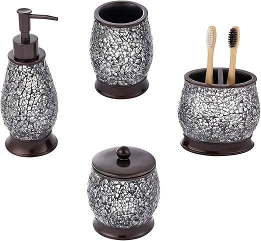 Amazon.com: zccz Glass Mosaic Bathroom Accessories Set, 4 Piece Decorative Bathroom Vanity ...